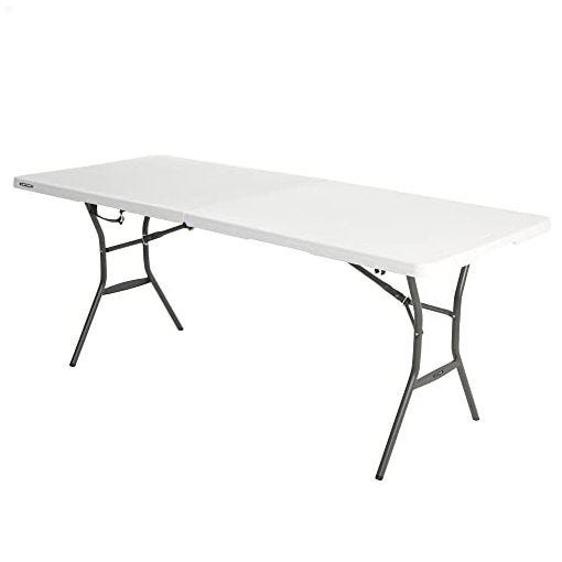 LIFETIME 20105 - Mesa rectangular plegable blanco efecto granito 184 x 76 x 73.5 cm