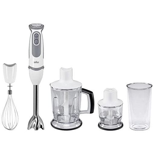 Braun Minipimer 5245 Batidora de Mano, 1000 W, 21 Velocidades, Función Turbo, Anti-Salpicaduras, Powerbell Plus, Vaso Medidor, Varillas, Minipicadora, Batidora de Vaso, Cuchilla Picar Hielo, Blanco