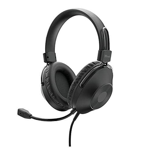 Trust Zaru - Auriculares con Micrófono PC, Cómodas Almohadillas Circumaurales, Diadema Ajustable, Conexión USB, Control de Volumen en el Cable, Negro