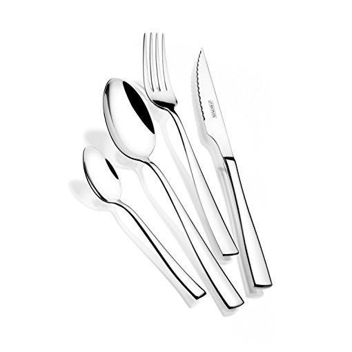 Monix Siena - Set de Cubiertos de 24 Piezas con Cuchillo Chuletero, Acero Inoxidable 18/10, Diseño contemporáneo, acabado pulido, Espesor 3 mm (6 comensales), Color plata