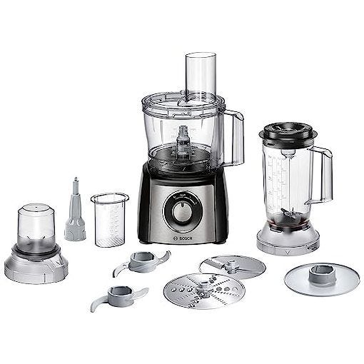 Bosch MultiTalent 3 MCM3501M - Procesador de alimentos versátil con más de 50 funciones - 800 W - 2.3 L de capacidad - Color: negro/acero inoxidable cepillado