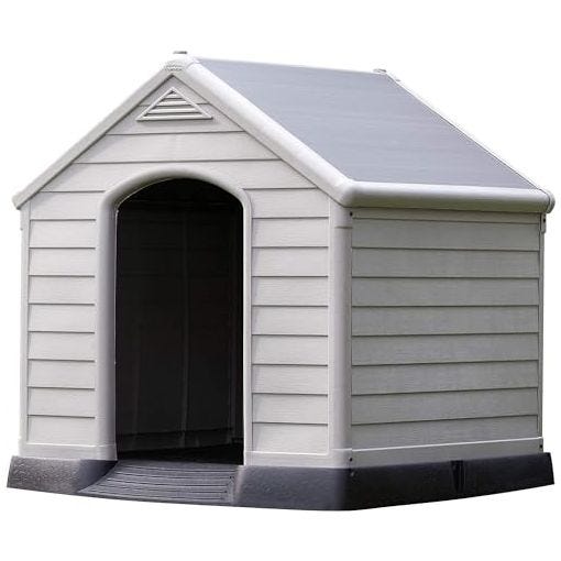Curver – Caseta de Perro exterior de resina, para perros grandes y medianos, suelo elevado, sistema de ventilación, 95 x 99 x 99 cm, Color gris