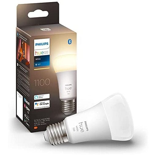 Philips Hue - Bombilla LED Inteligente, A60 E27, Luz Blanca Cálida Regulable, 9.5W (Eq. 75W) 1100 lúmens, Compatible con Alexa y Google Home