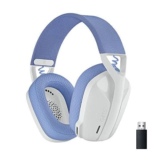 Logitech G435 Auriculares Inalámbricos LIGHTSPEED para Gaming, Ligeros, micrófono Integrado, Batería de 18 Horas, Compatibles con Dolby Atmos, Bluetooth, PC, PS4, PS5, Móvil, Nintendo Switch - Blanco
