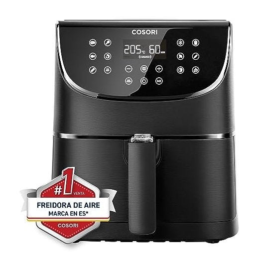 COSORI Freidora de Aire 5,5 L, Air Fryer con 100 Recetas en Español, Freidora sin Aceite con 13 Funciones, Pantalla Táctil LED, Cocción Rápida y Saludable, Cesta Antiadherente, Temporizador, Negra