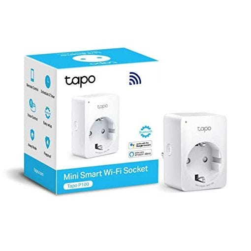 TP-Link TAPO P100 - Wi-Fi Mini Smart Plug, ideal para agendar ligar/desligar y economizar energía, si necesita HUB, compatible con Alexa y Google Home, cor branca