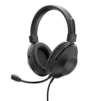 Trust Zaru - Auriculares con Micrófono PC, Cómodas Almohadillas Circumaurales, Diadema Ajustable, Conexión USB, Control de Volumen en el Cable, Negro