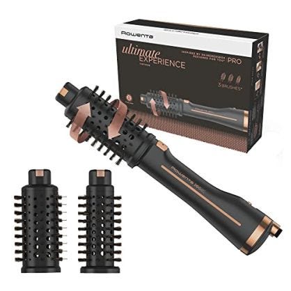 Rowenta Ultimate Experience CF9620 - Cepillo moldeador de aire profesional con programas, cerdas naturales, rotación y rejilla trasera extraíble, Color Negro Y Cobre