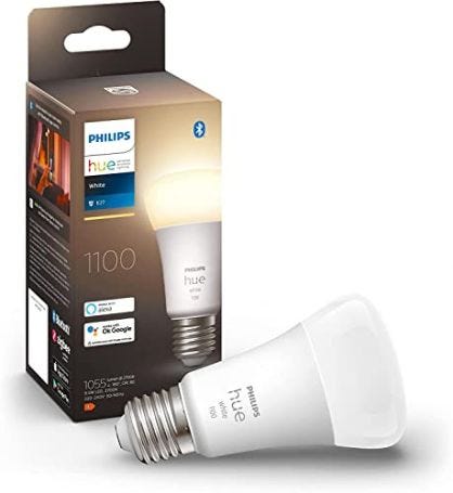 Philips Hue - Bombilla LED Inteligente, A60 E27, Luz Blanca Cálida Regulable, 9.5W (Eq. 75W) 1100 lúmens, Compatible con Alexa y Google Home