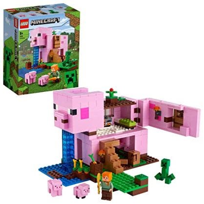 LEGO 21170 Minecraft La Casa-Cerdo, Juguete de Construcción de Animal con Accesorios, Regalos para Niños y Niñas de 8 Años o Más para Fiestas de Cumpleaños, Figuras de Alex y Creeper